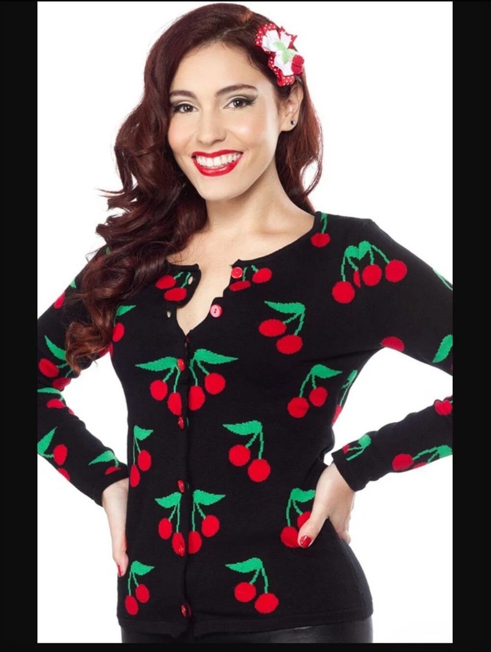 Sourpuss Jubilee Cherries Knit Cardigan Sweater, Approximate Size XL